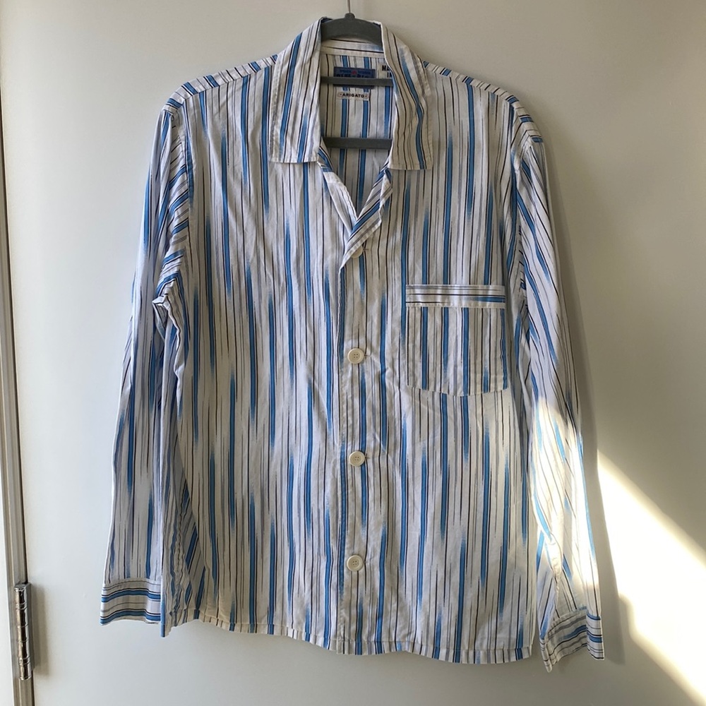 Blue Blue Japan men’s medium blue and white striped cotton long sleeve shirt